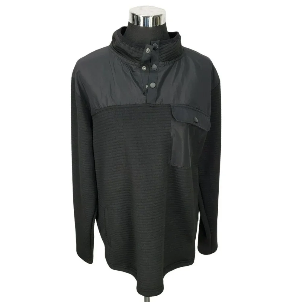 Nomad by Craft Flow Men's Black Pullover Jacket Fleece 1/4 Snap Up Sweater Large